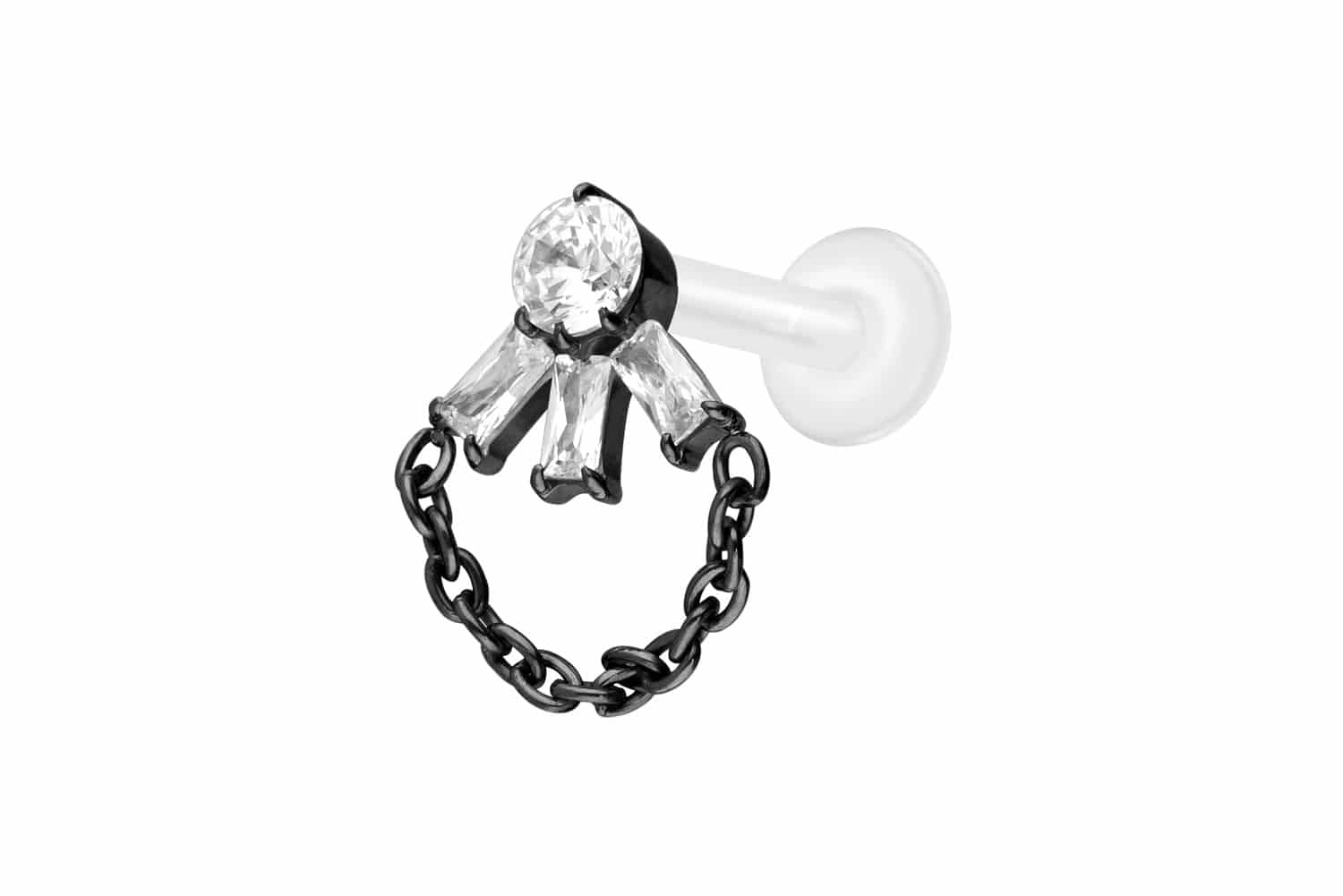 PTFE Labret Piercing mit Innengewinde + Titan-Aufsatz LOTUSBLÜTE + KETTE